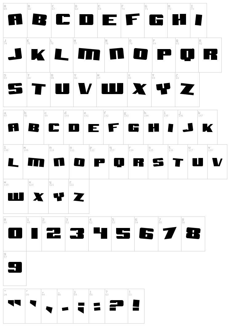SF Aftershock Debris font map